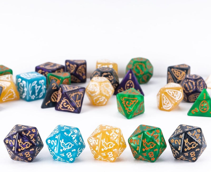 Poludie 5 Sets Dice DND, Polyhedral Dice Set (35pcs) with Leather Dice Bag, D&D Dice Set for RPG Table Games (Rabbit Pattern 5 Sets Dice) - Image 5